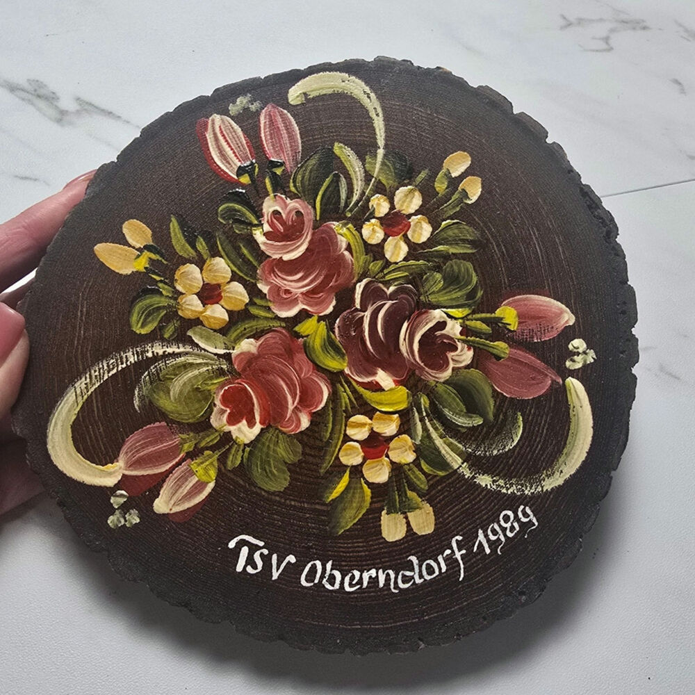 Vintage German Sports Club Wooden Slice Wall Decor 1989 Handpainted